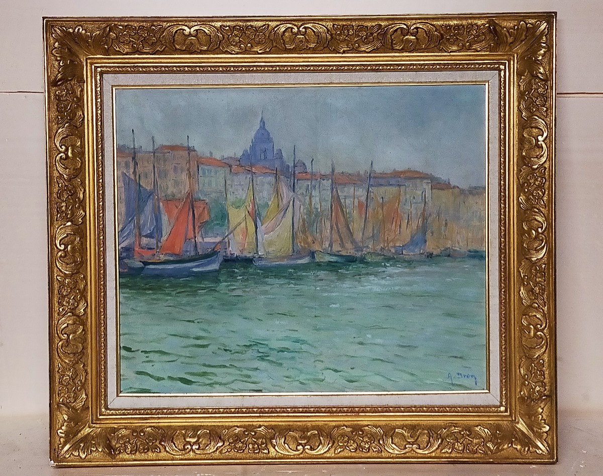 Achille Bron 1867-1949 The Port Of La Rochelle (charentaise School, Crozant)