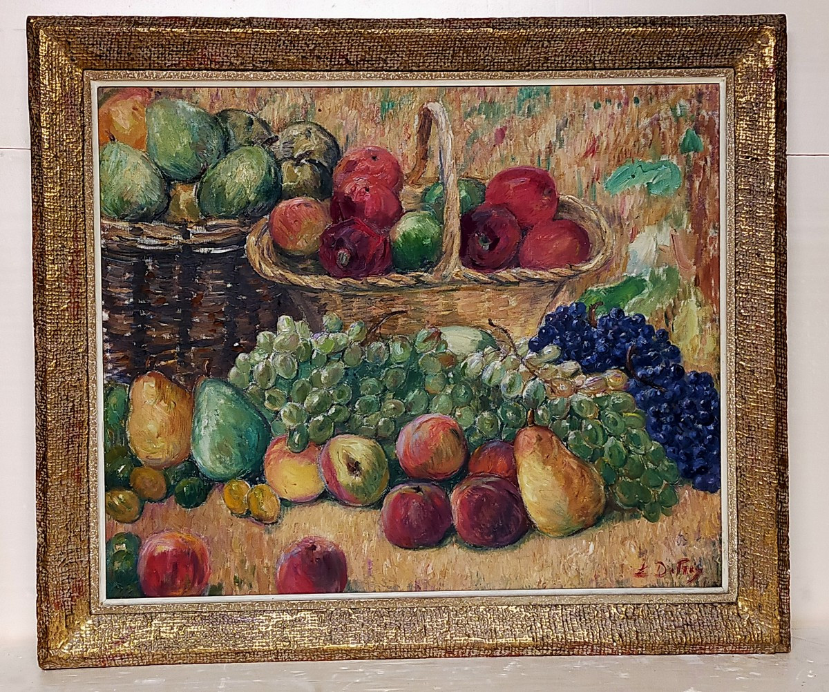 Léon Detroy Composition With Pears, Apples, Grapes, Crozant School (guillaumin, Madeline, Etc.)