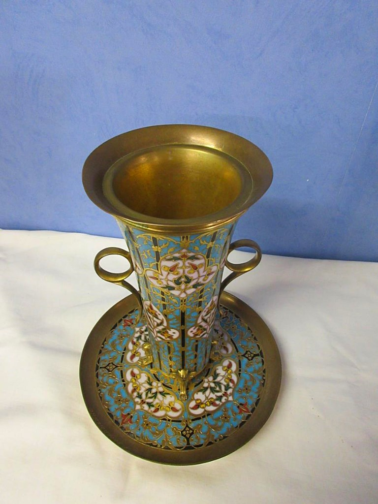 Large Vase Cup Bronze Signed Barbedienne In Enamels-photo-2