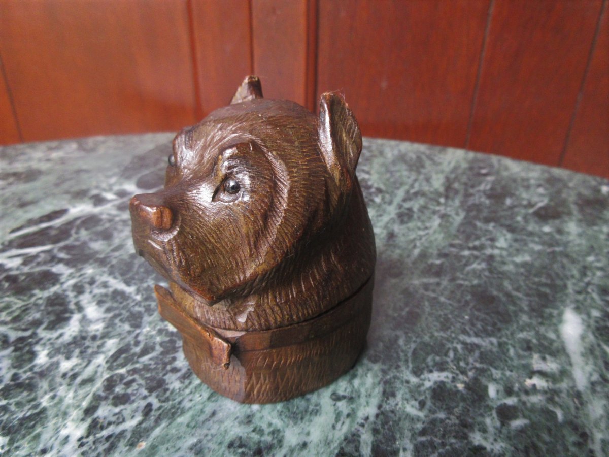 Inkwell Carved Wood Dog Head Work Black Drill-photo-2