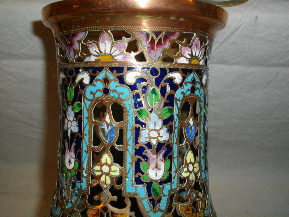 Grand Vase En &eacute;maux Cloisonn&eacute;s Et Bronze 19eme -photo-2