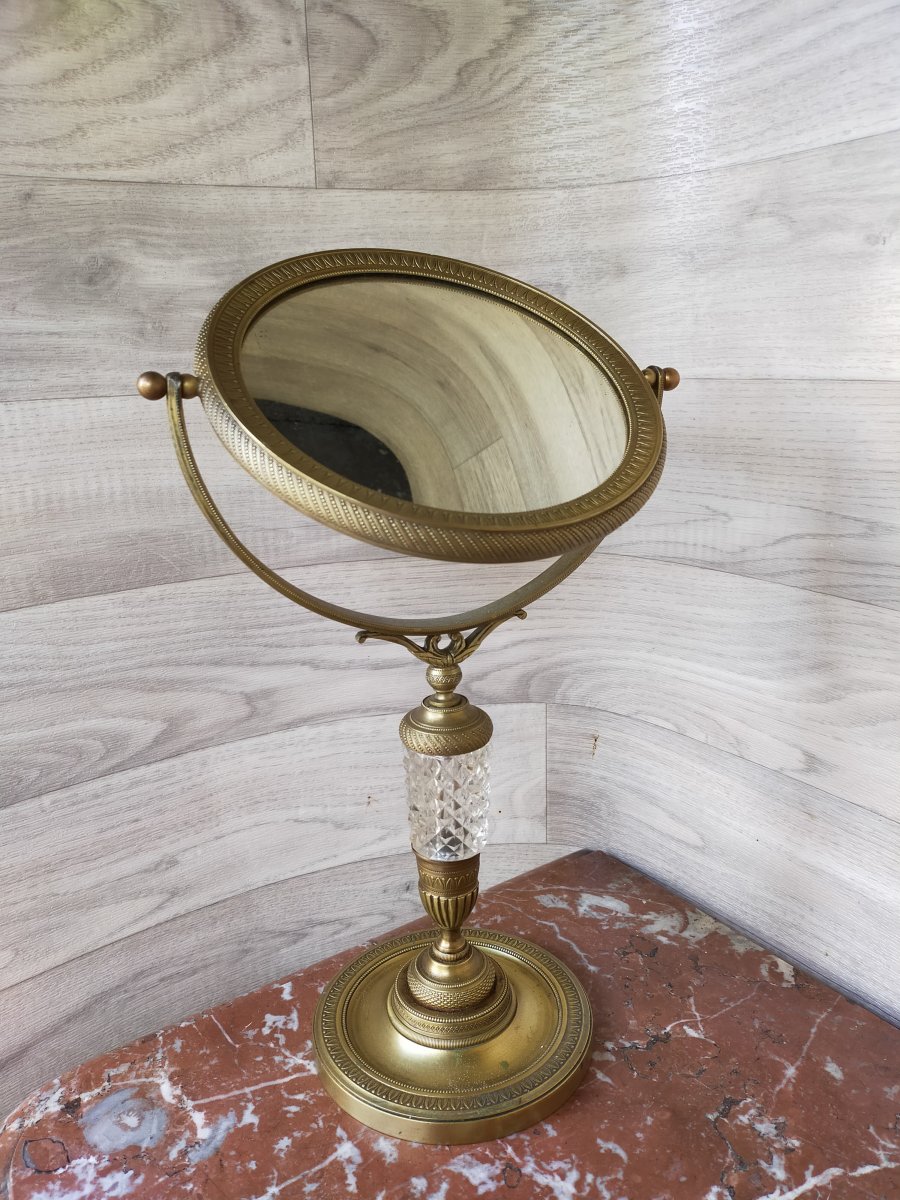 Miroir De Table Psych&eacute; En Bronze Dor&eacute; et cristal &eacute;poque Restauration -photo-2