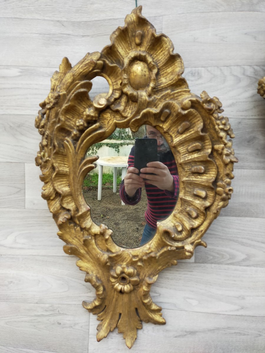 Pair Of Venetian Mirrors XVIIIth Golden Wood-photo-2