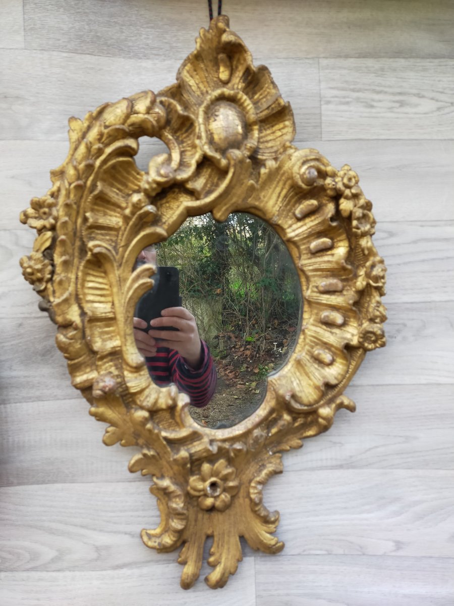 Pair Of Venetian Mirrors XVIIIth Golden Wood-photo-3