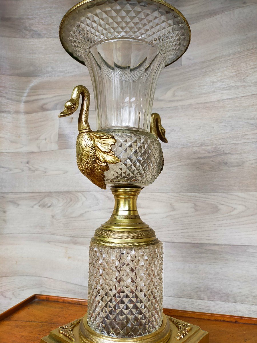 Grand Vase Charles X Bronze Et Cristal Décor De Tetes De Cygne (saint louis )-photo-4