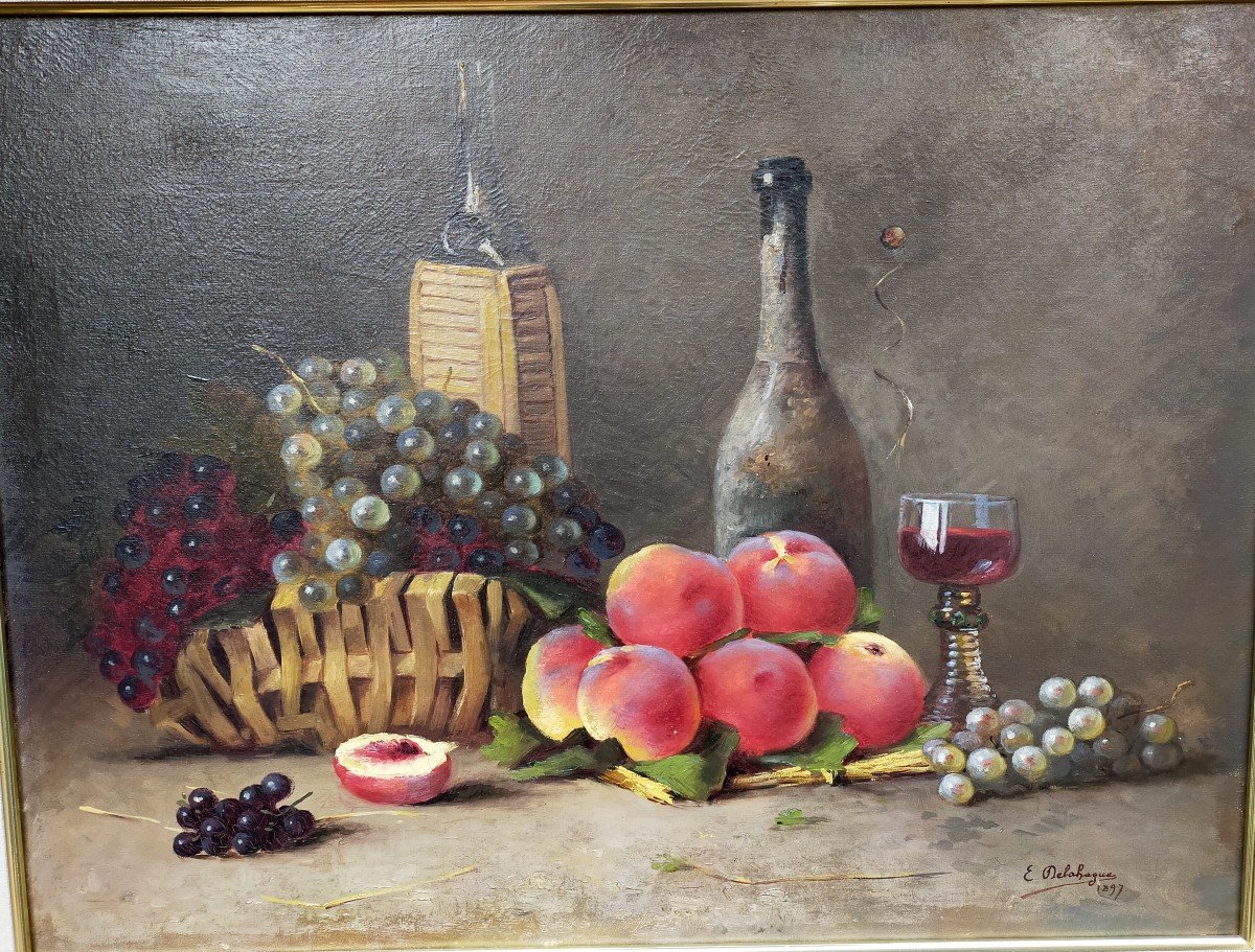 Eugène Jules Delahogue Still Life With Fruits Oriental Painter-photo-2