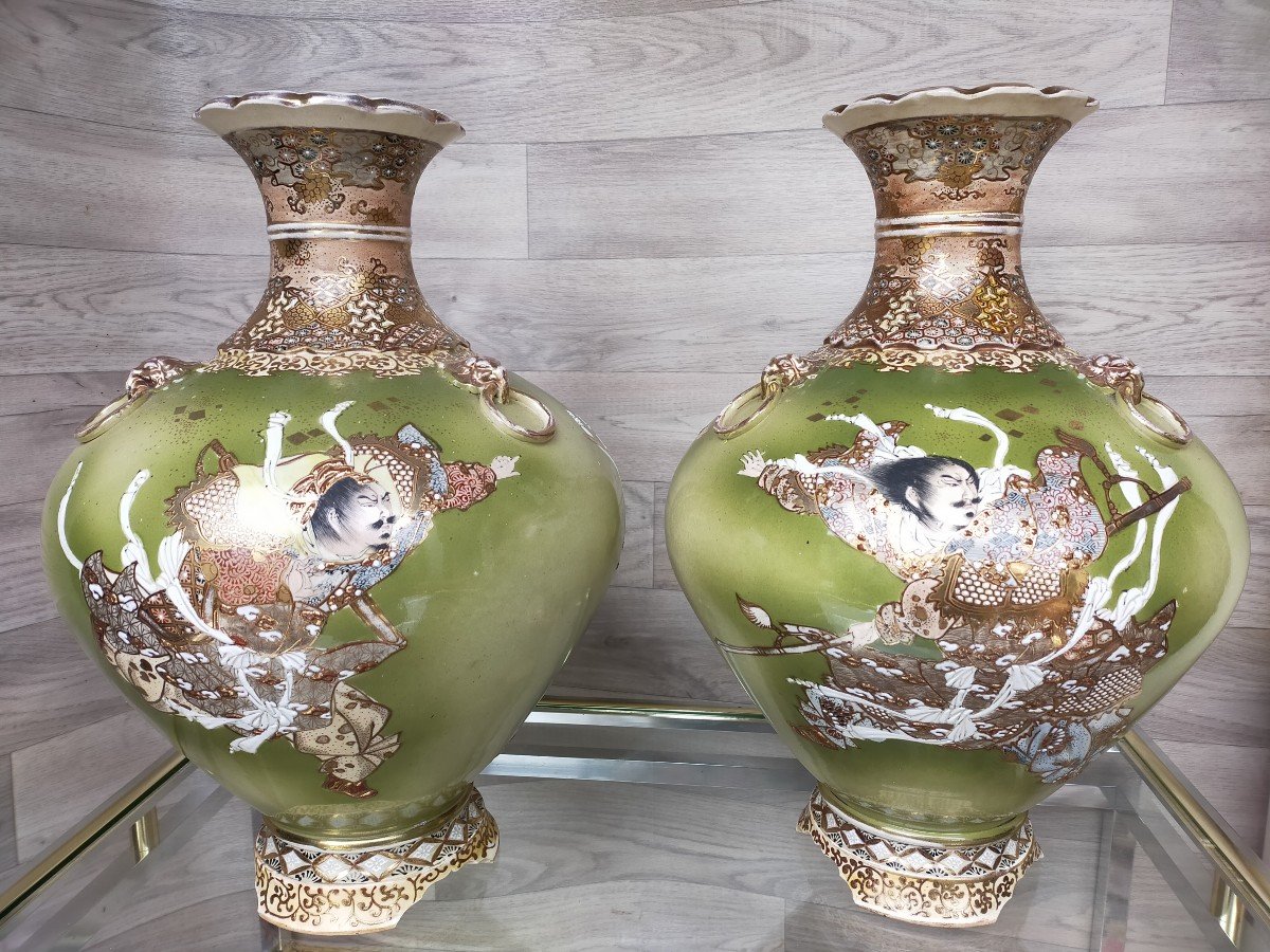 Large Pair Of Asian Satsuma Japan Vases-photo-3