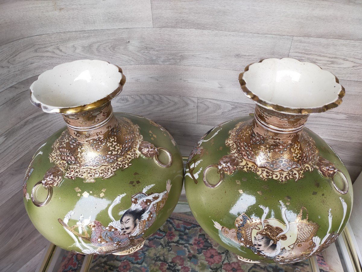 Large Pair Of Asian Satsuma Japan Vases-photo-3