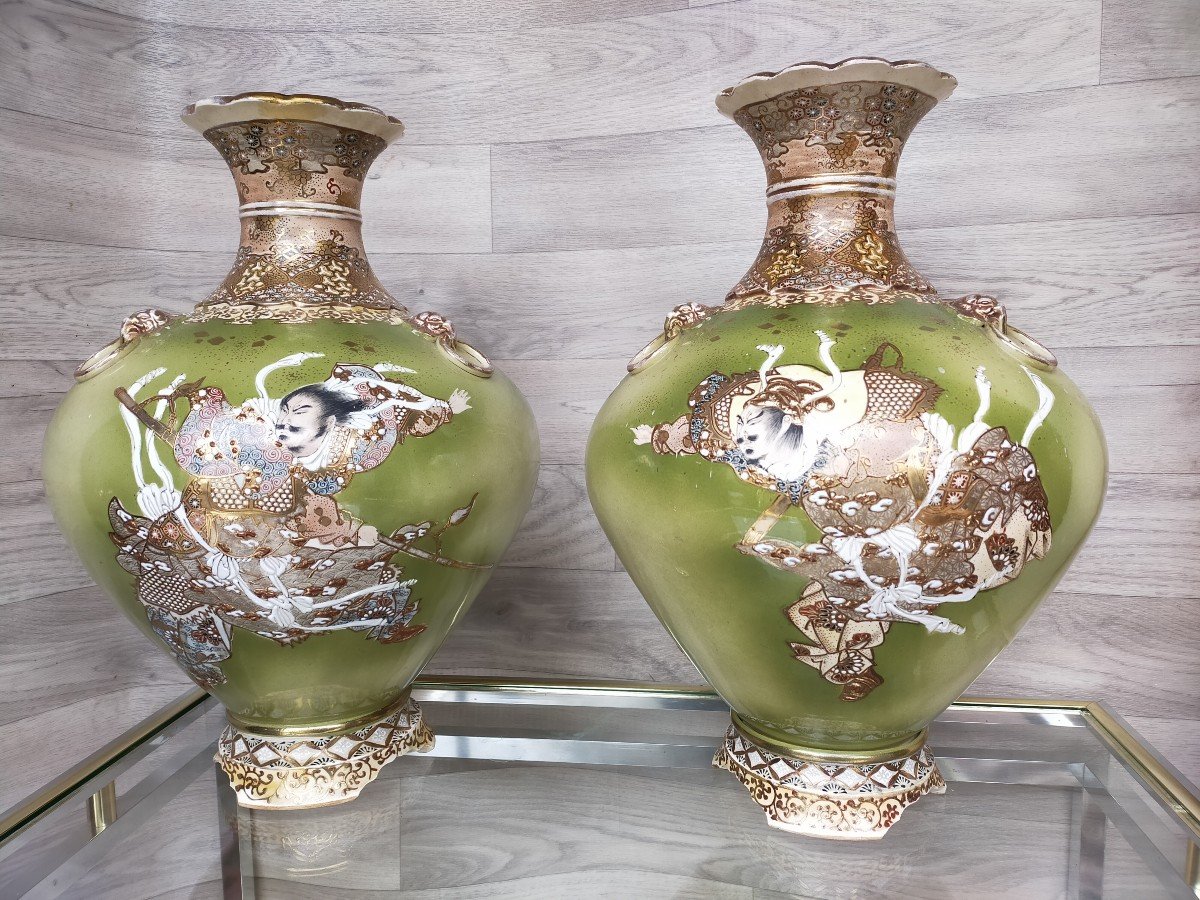 Large Pair Of Asian Satsuma Japan Vases