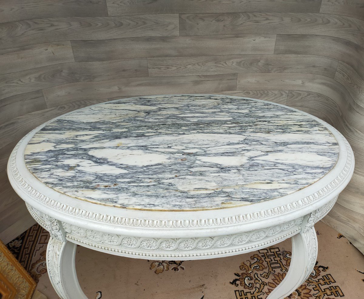 Gueridon Table In Lacquered Wood Top Of Veined Marble-photo-3