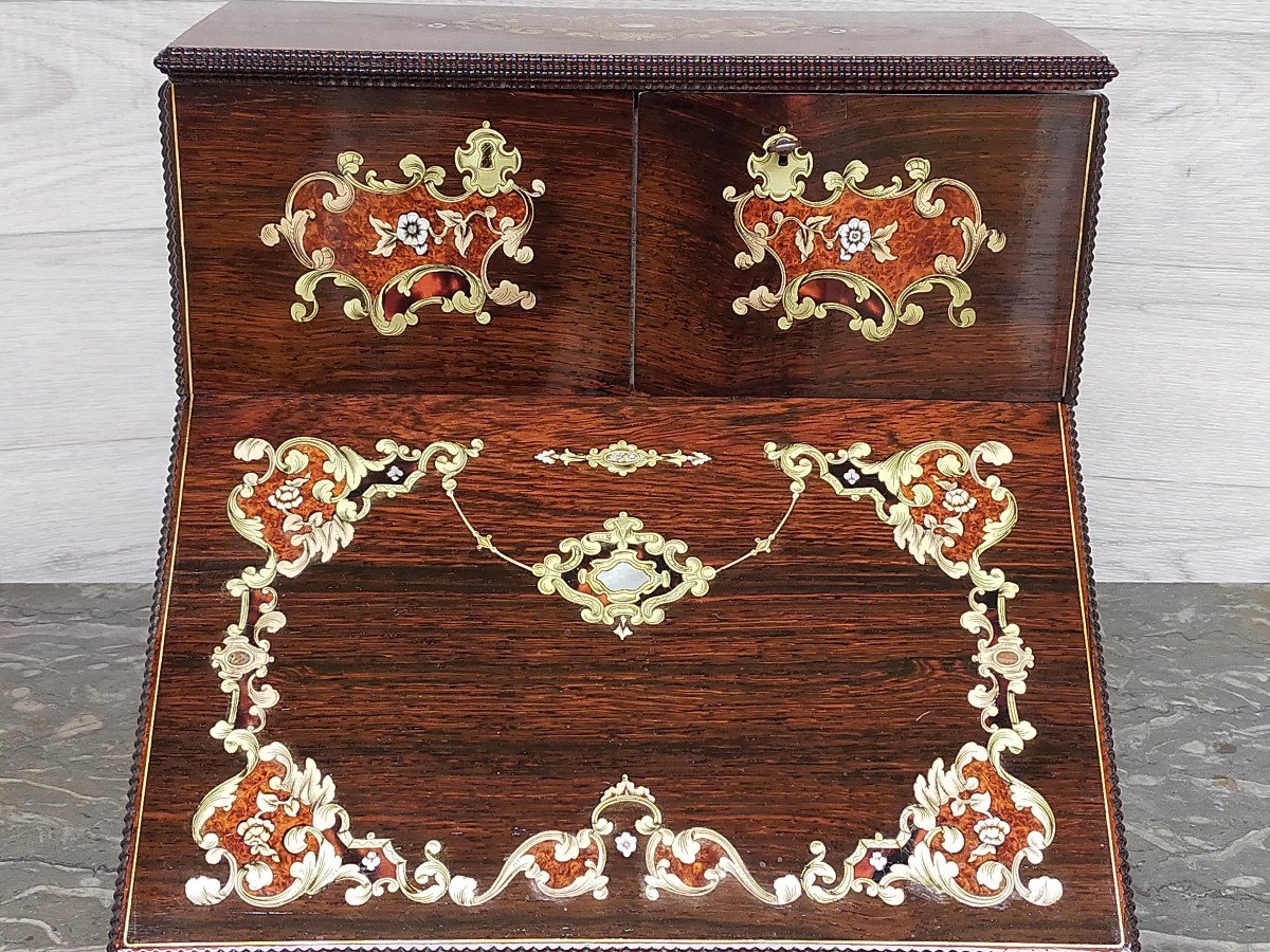 écritoire De Bureau Napoléon III Marqueterie Boulle (range Courrier ,coffret)-photo-4