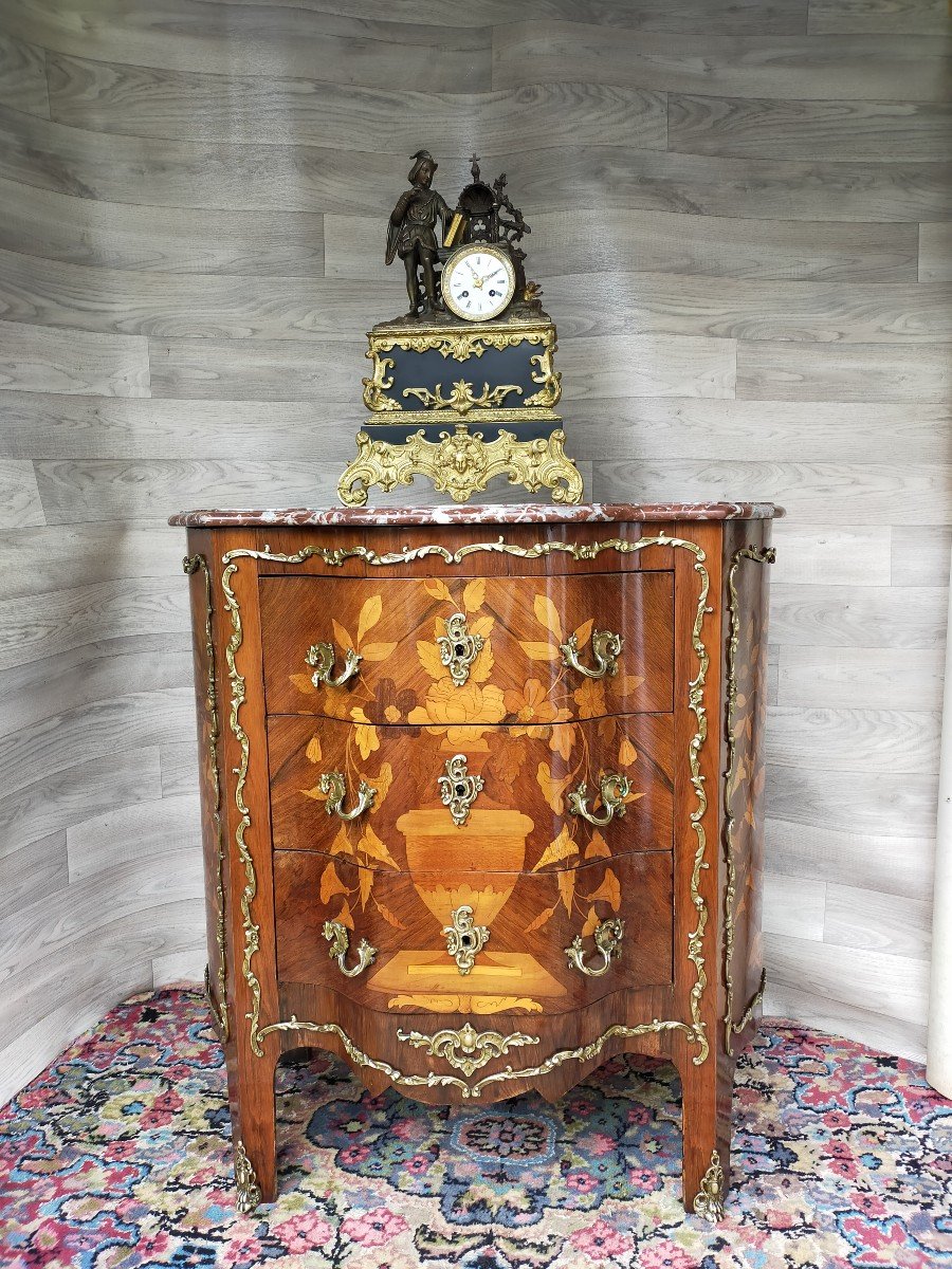 Small Marquetry And Gilt Bronze Commode-photo-1