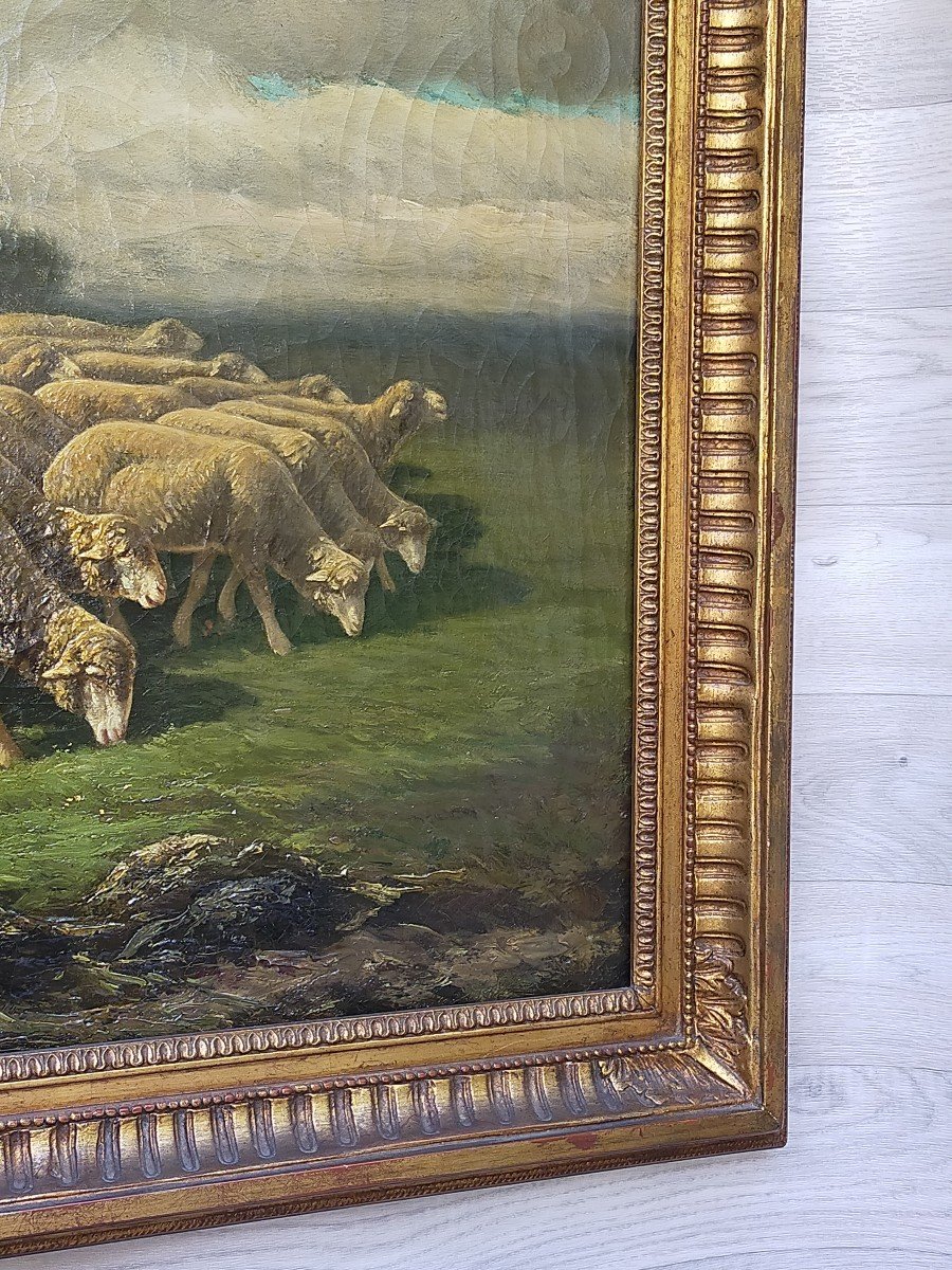 Charles Ferdinand Ceramano The Shepherd And His Barbizon Sheep-photo-4