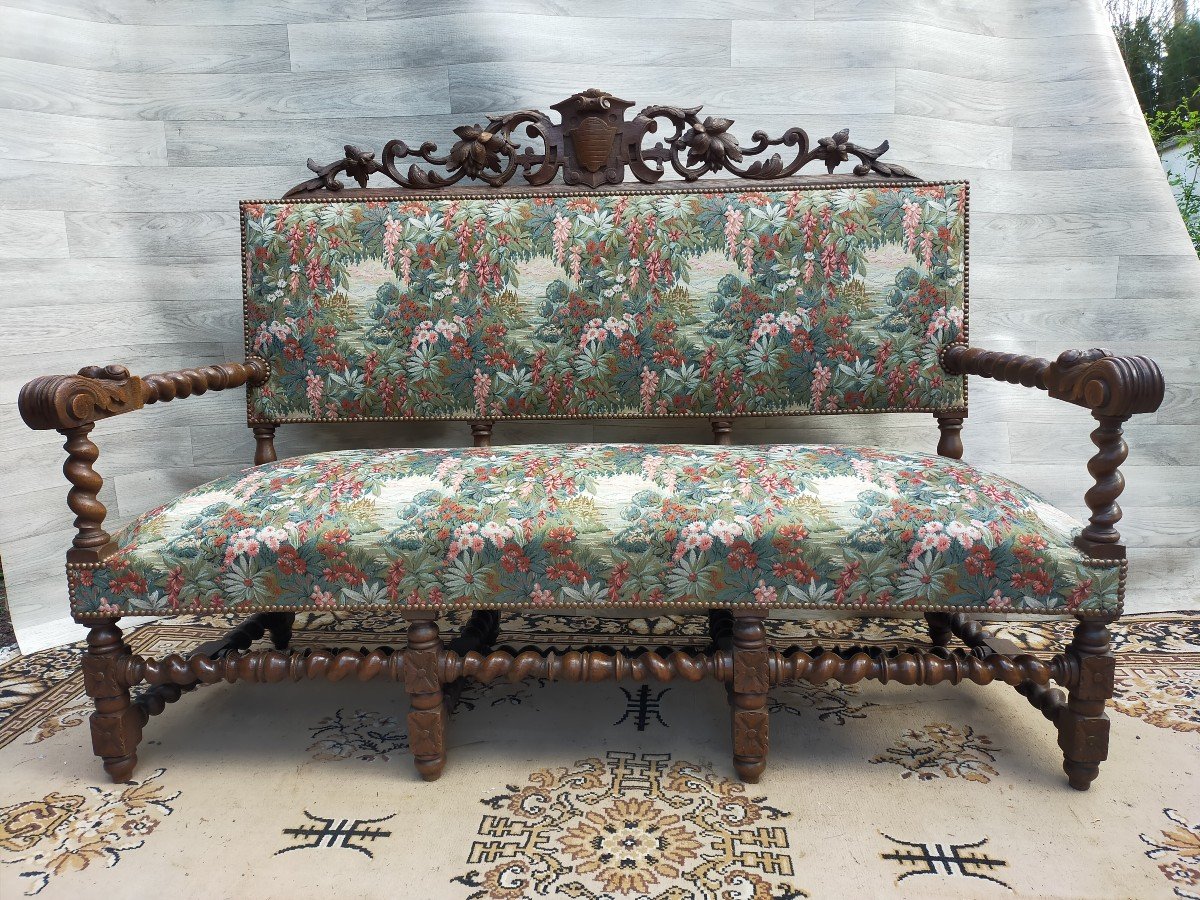 Chateau Sofa Eight Feet In Turned Wood Louis XIII-photo-4