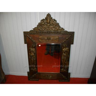 Grand Miroir Bronze Décor Femme Antique Napoléon III