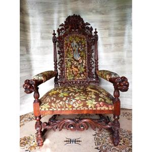 Spectacular Ceremonial Armchair Decorated With Lion Heads