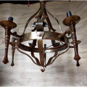 Medieval Wrought Iron Chandelier 