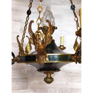 Empire Chandelier Decor With Swans Gilt Bronze 