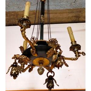 Empire Chandelier With Golden Bronze Eagle Heads