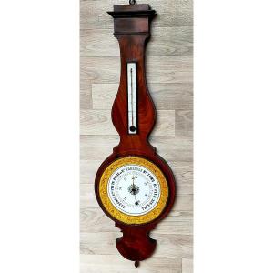 Large Mahogany And Gilt Bronze Barometer Thermometer 