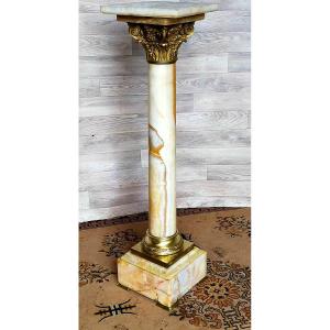 Marble And Gilt Bronze Column Stand 