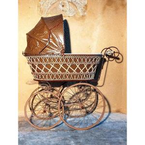 Old Wicker And Metal Child's Pram 