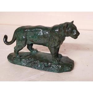 Bronze By Antoine Louis Barye The Jaguar Has A Green Patina, Stamp Of The Founder Colin