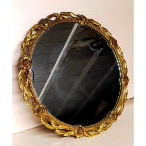 Art Deco Bronze Mirror With Floral Decor