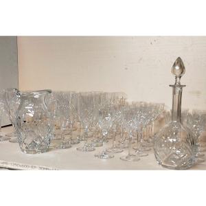 Complete Saint Louis Chantilly Crystal Service 48 Glasses, Pitcher, Carafe, Fruit Desert Service