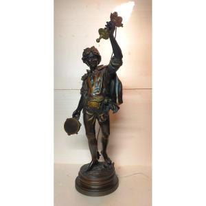 Large Bronze By Jean Didier Debut (1824-1893) The Musician Tambourine Player 