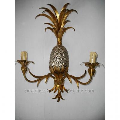 Proantic: Brushed Metal And Gilt Metal Pineapple Chandelier. French Wo