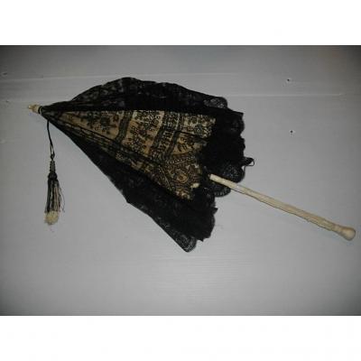Silk Parasol And Carved Ivory Handle Beading