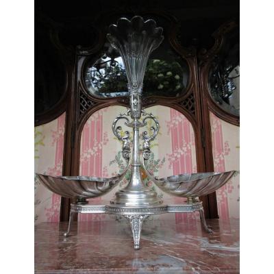 Surtout Centre De Table Avec Vase Solifleur Cristal XIXème 