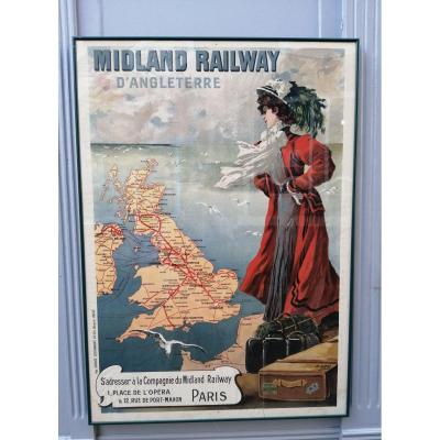 Affiche 1899  Henri Gray  Midland Railway d'Angleterre chemin de fer 