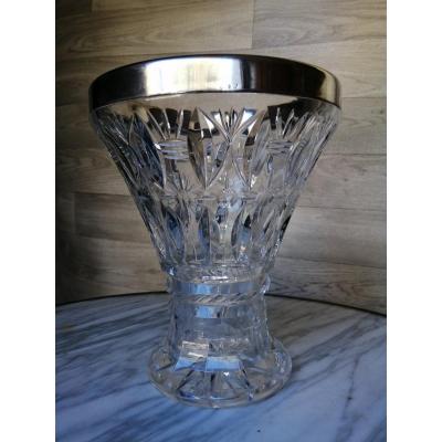 Large Crystal And Sterling Silver Vase Saint Louis Baccarat
