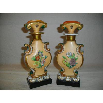 Paire Flacon parfum Porcelaine Paris 19eme