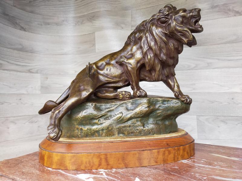 Proantic: The Injured Lion Bronze Clovis Edmond Masson XIXth Pupil Of