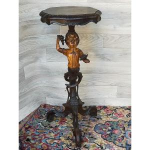 Petit Guéridon Sellette  Italienne En Bois Sculpté 