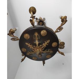 Large Empire Gilt Bronze Chandelier Decorated With Eagle Heads