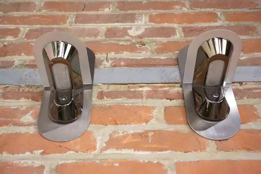 Pair Of Stainless Steel And Glass Sconces-photo-7