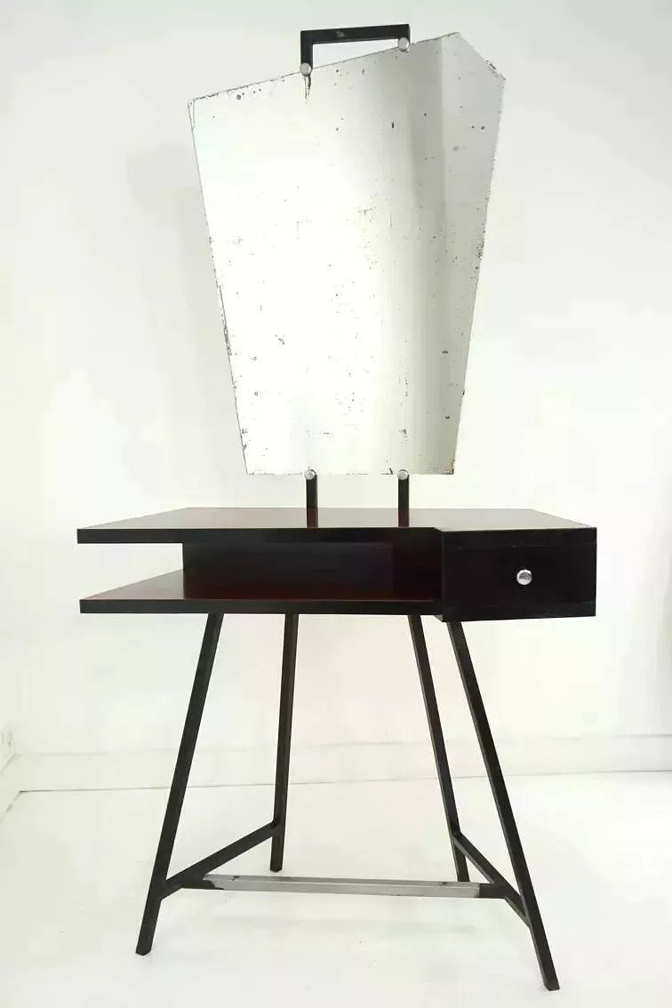 1950s Dressing Table In Black Lacquered Metal And Formica-photo-7