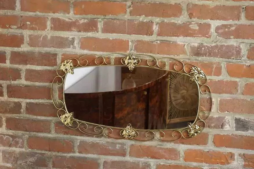 50s Oval Mirror In Brass - 38x69cm-photo-2