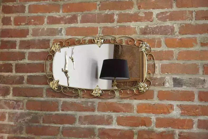 50s Oval Mirror In Brass - 38x69cm-photo-3