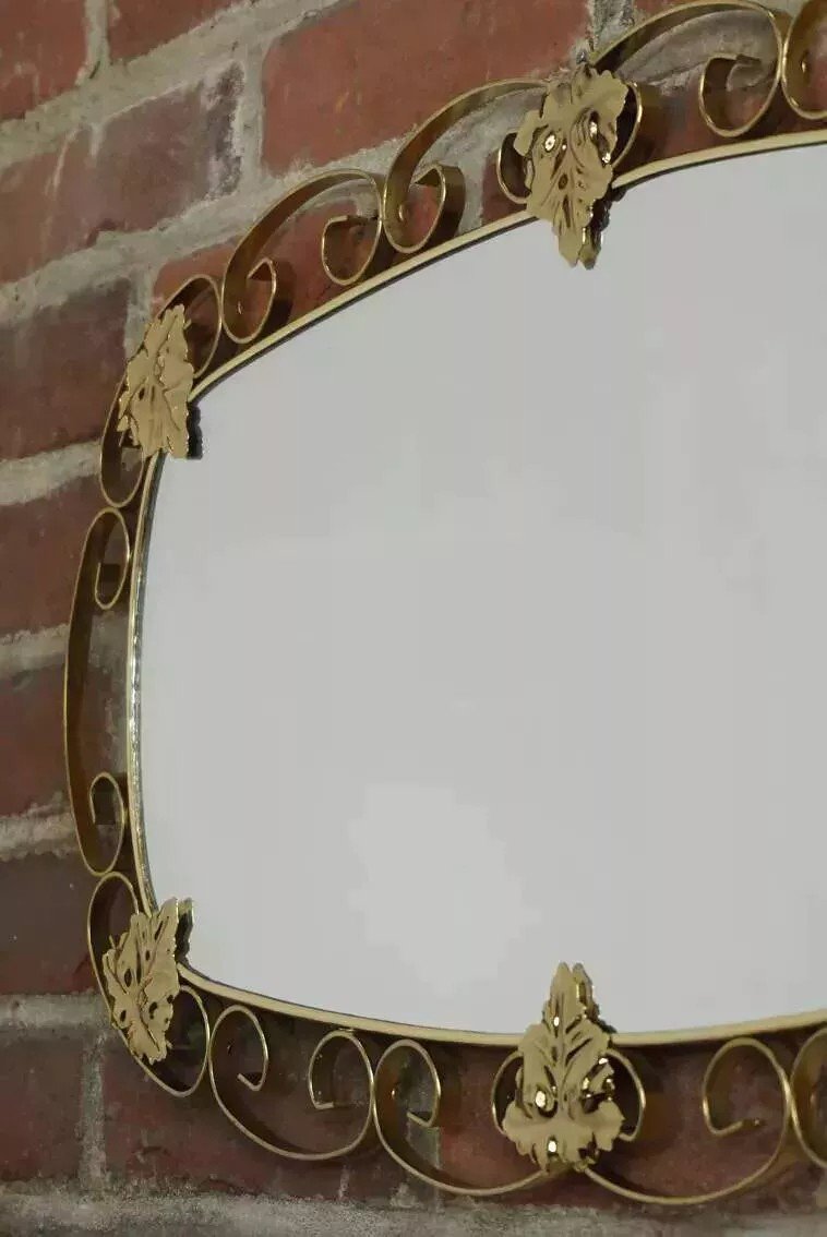 50s Oval Mirror In Brass - 38x69cm-photo-5
