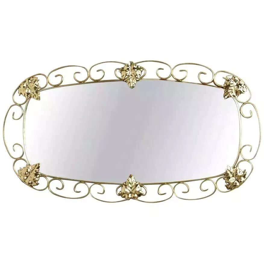 50s Oval Mirror In Brass - 38x69cm-photo-8