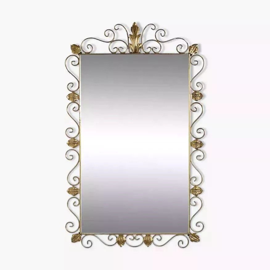 Rectangular Mirror 50s - 60s On Brass Frame-photo-1