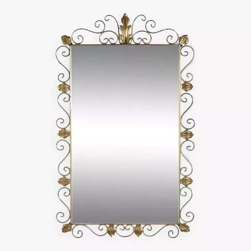 Rectangular Mirror 50s - 60s On Brass Frame-photo-2