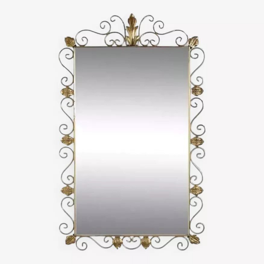 Rectangular Mirror 50s - 60s On Brass Frame-photo-3