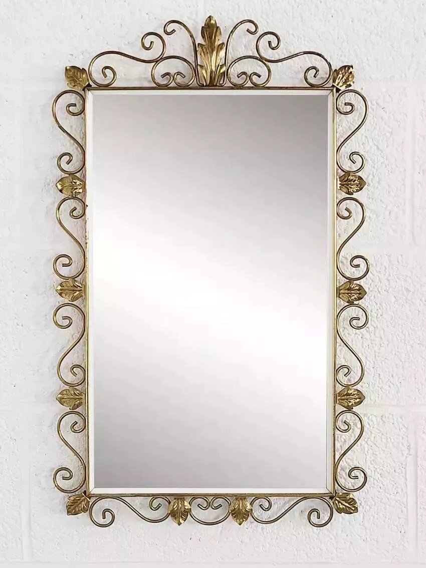 Rectangular Mirror 50s - 60s On Brass Frame-photo-5