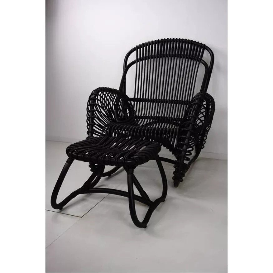 Rattan Armchair And Matching Footstool-photo-3